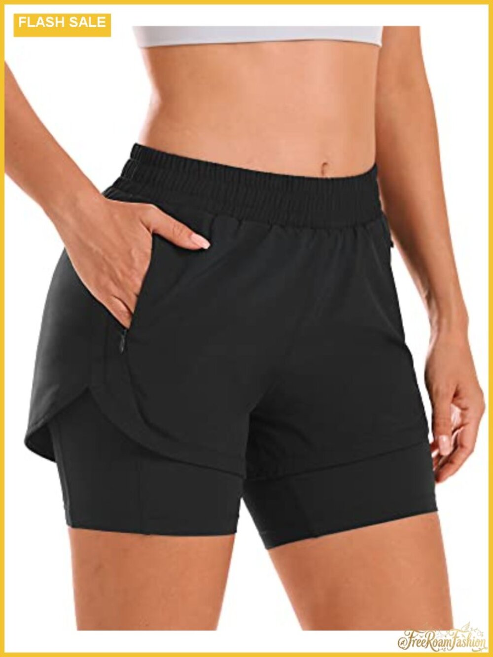 Women's Athletic Running Shorts with Liner, Zip Pockets, 4 Pockets, Quick Dry